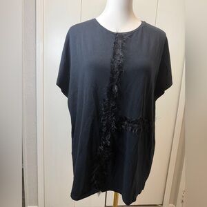 Zara Black Textured Tee with Feathers